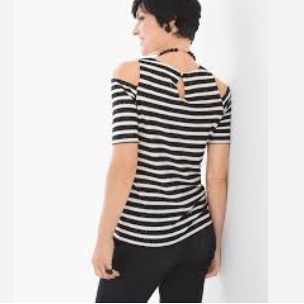 Vince Camuto Black/White Stretch Cold shoulder blouse Size S